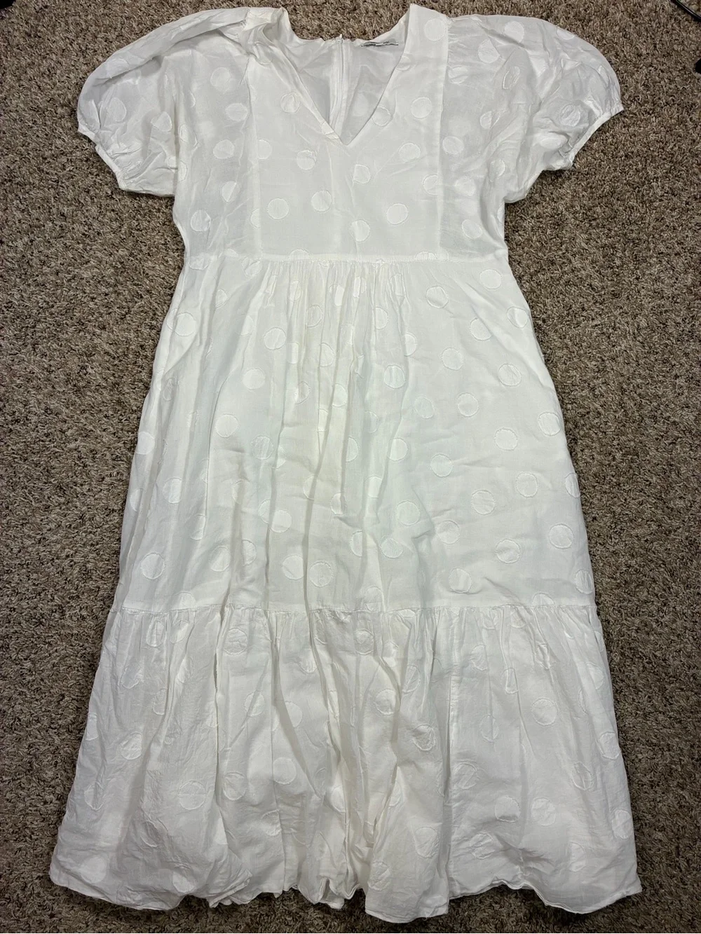 Madewell Dot Jacquard Puff Sleeve Tiered Midi Dress
